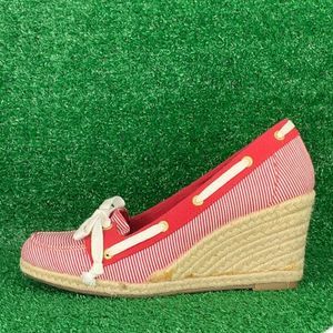 Sperry Womens Wedge Shoes Red,White & Ropes Sz 7.5M